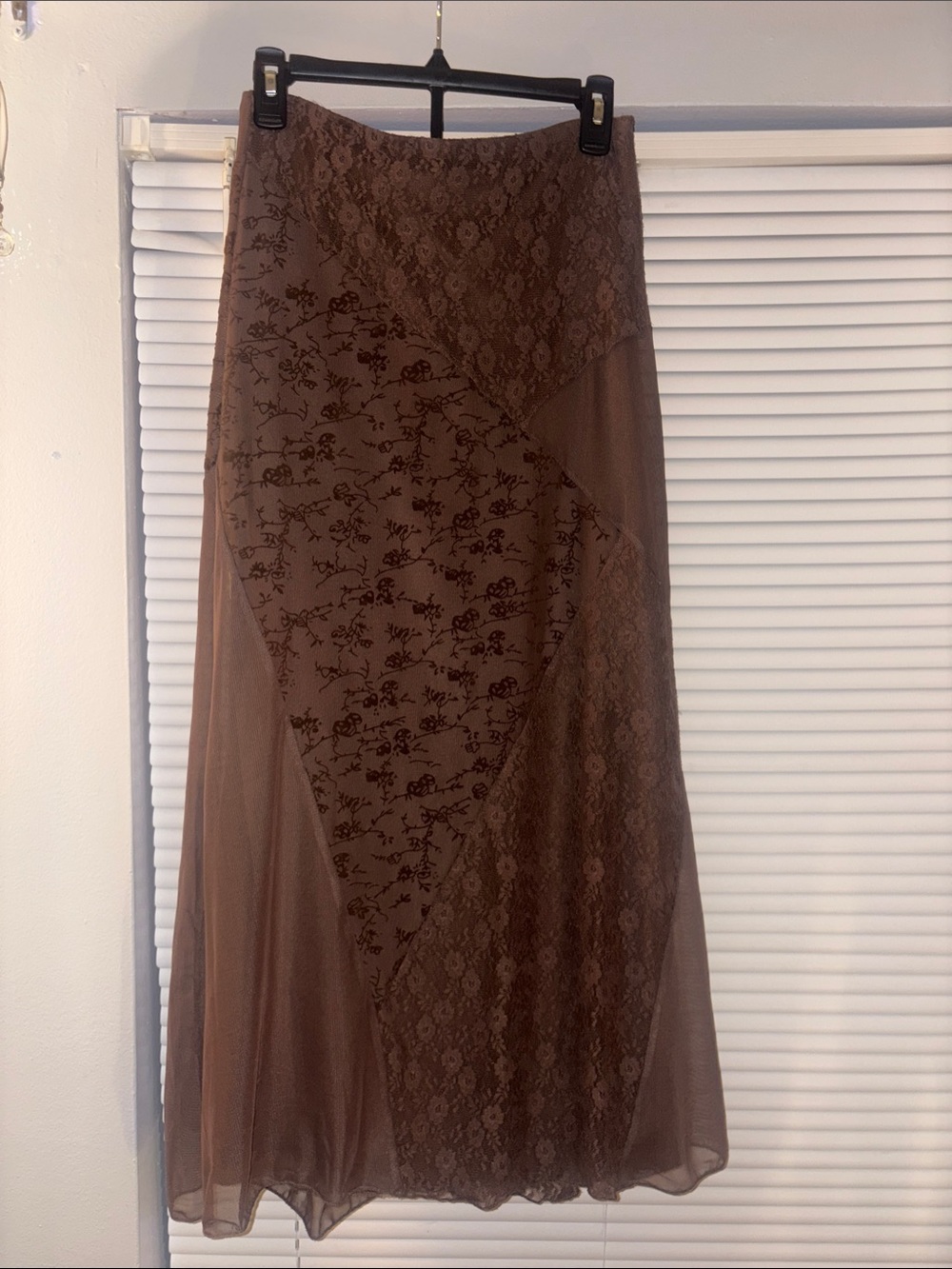 Brown Lace Panel Maxi Skirt